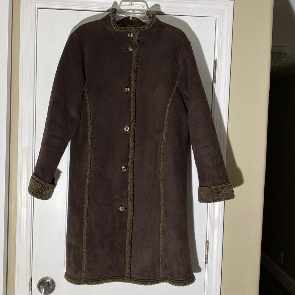 Women's LL Bean size L Faux Suede Sherpa Coat